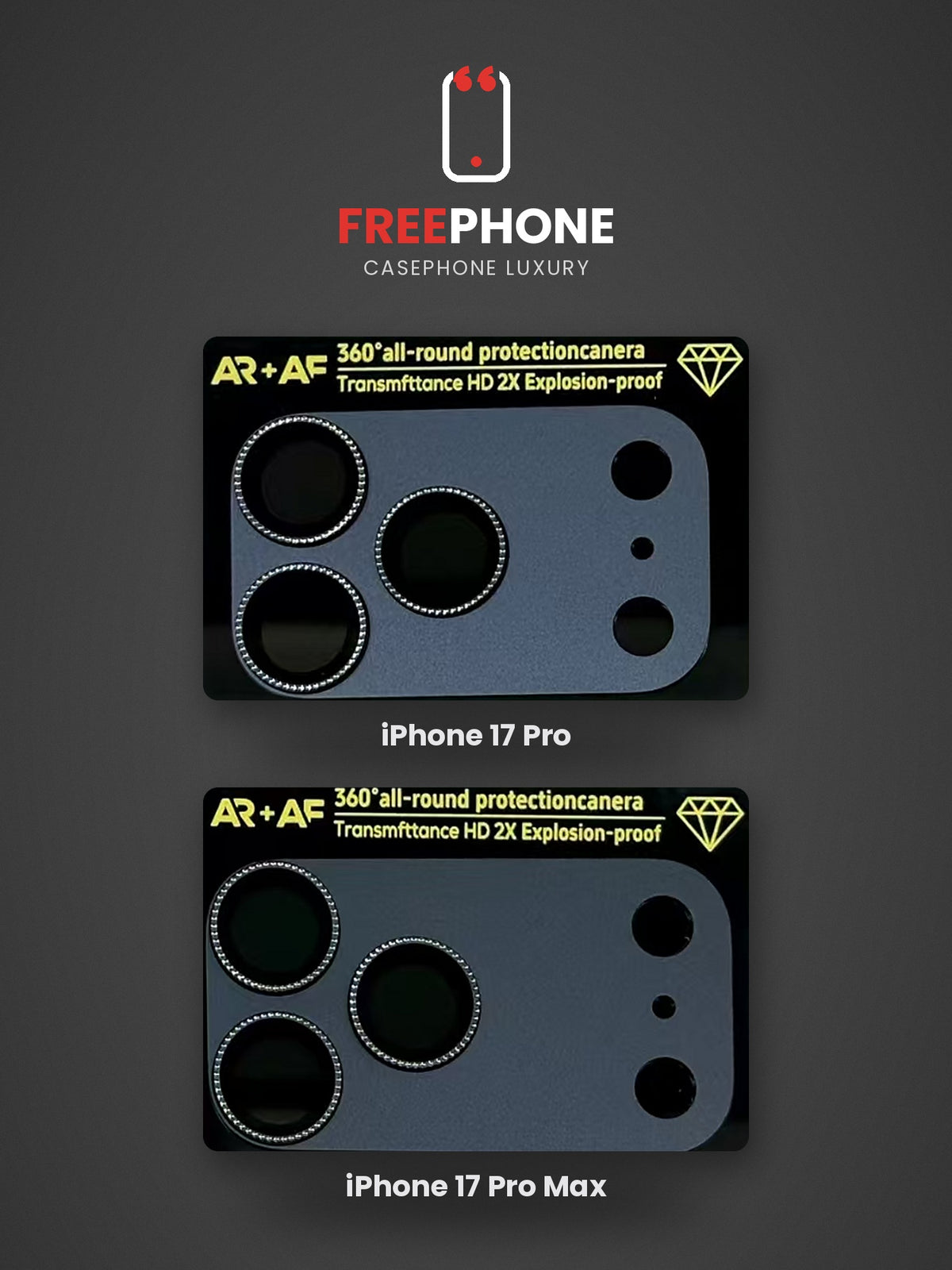 Protection Caméra Diamant Gravé 💎 – iPhone 18 Pro Max / 18 Pro / 17 Pro Max / 17 Pro