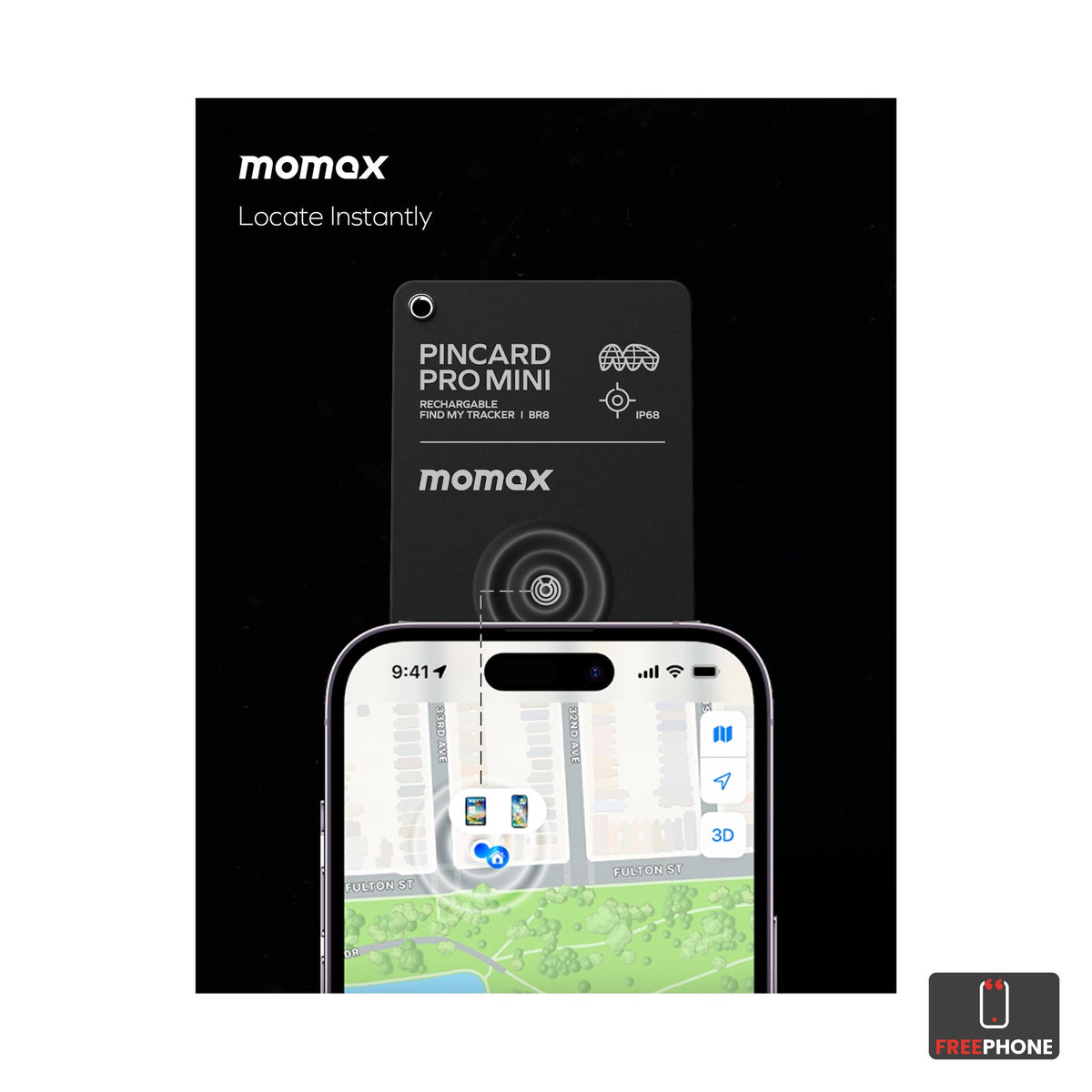 MOMAX PinCard Pro Mini Rechargeable Locator Card