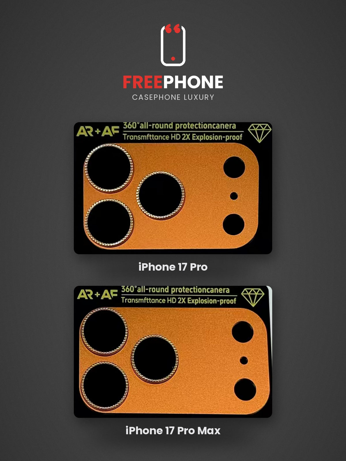 Protection Caméra Diamant Gravé 💎 – iPhone 18 Pro Max / 18 Pro / 17 Pro Max / 17 Pro
