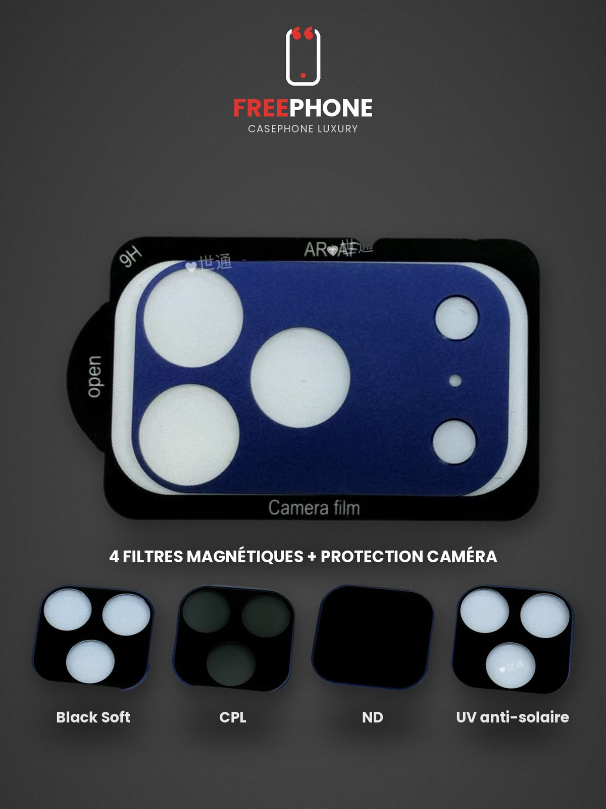 Kit Protection Caméra + 4 Filtres Magnétiques (UV, CPL, ND, Soft) – iPhone 18 Pro Max / 18 Pro / 17 Pro Max / 17 Pro