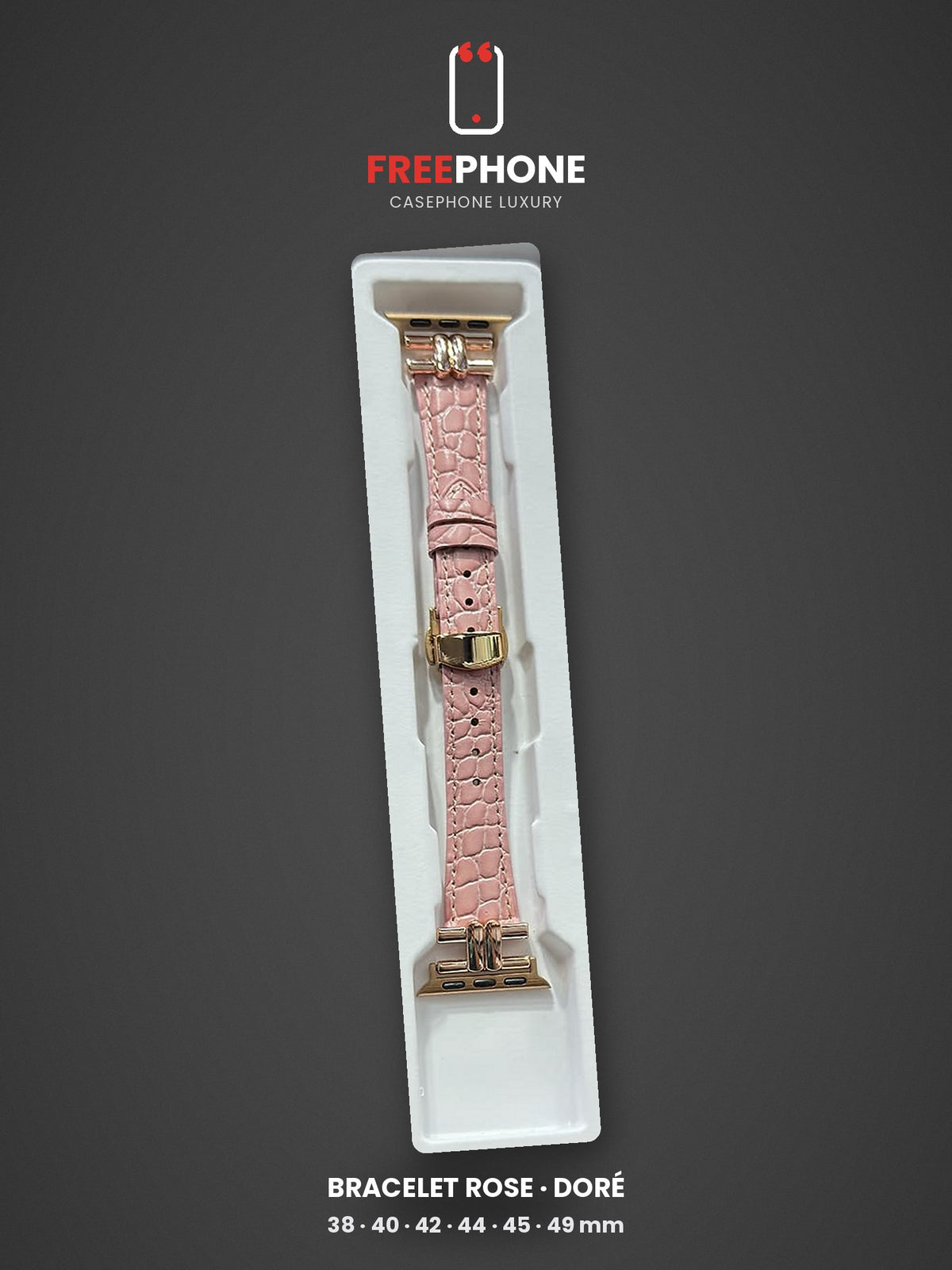 Bracelet Apple Watch Cuir Croco – Rose, Noir, Bleu Ciel