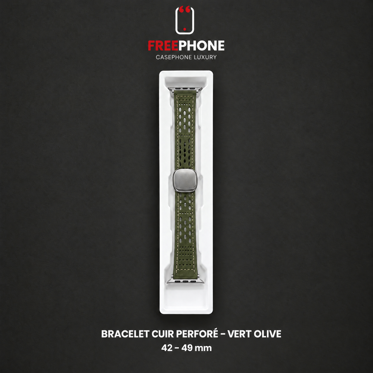 Bracelet Cuir Perforé – Vert Olive