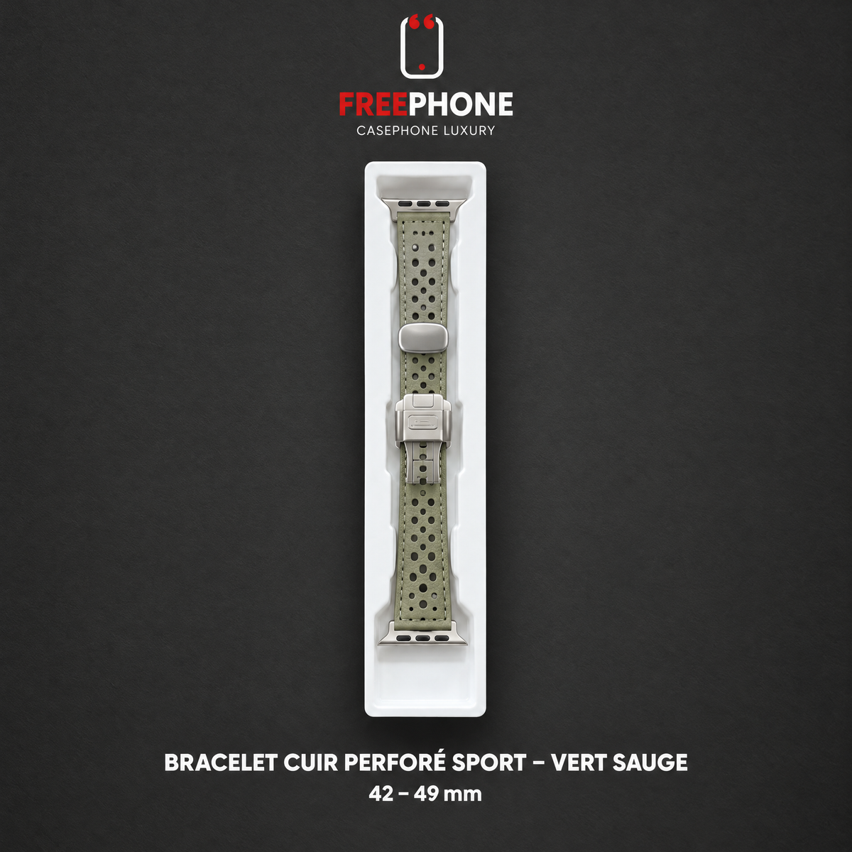 Bracelet Cuir Perforé Sport – Vert Sauge