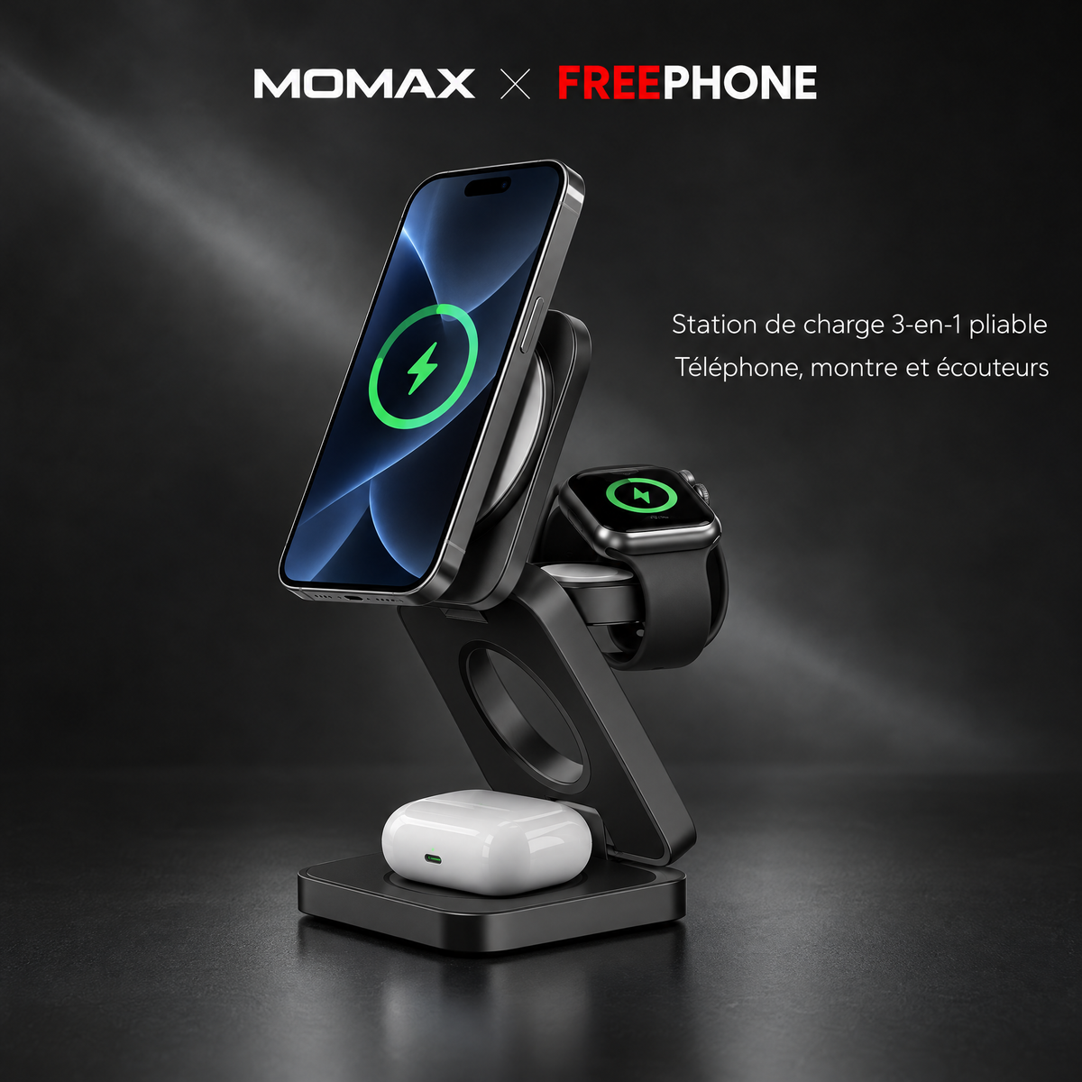 MOMAX Q2.Mag 3-in-1 Foldable Magnetic Wireless Charging Stand 15W