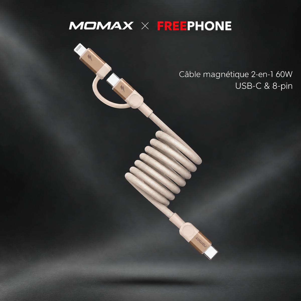 MOMAX Mag.Link Duo Magnetic Cable USB-C to USB-C & 8-pin 60W
