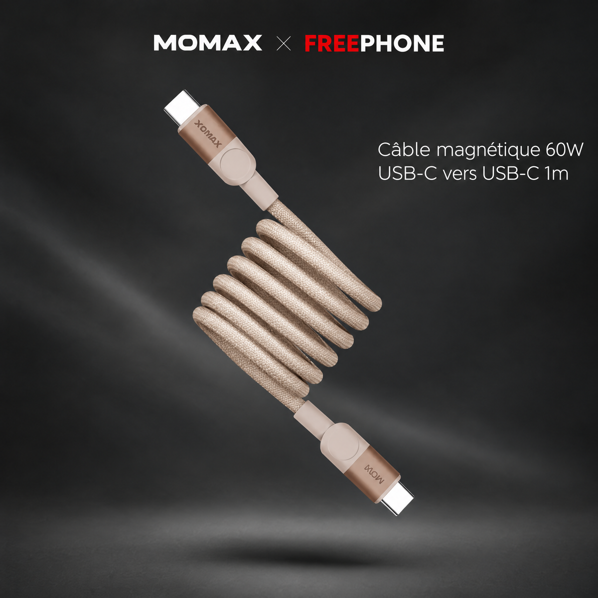 MOMAX Mag.Link Magnetic Cable USB-C to USB-C 60W 1m