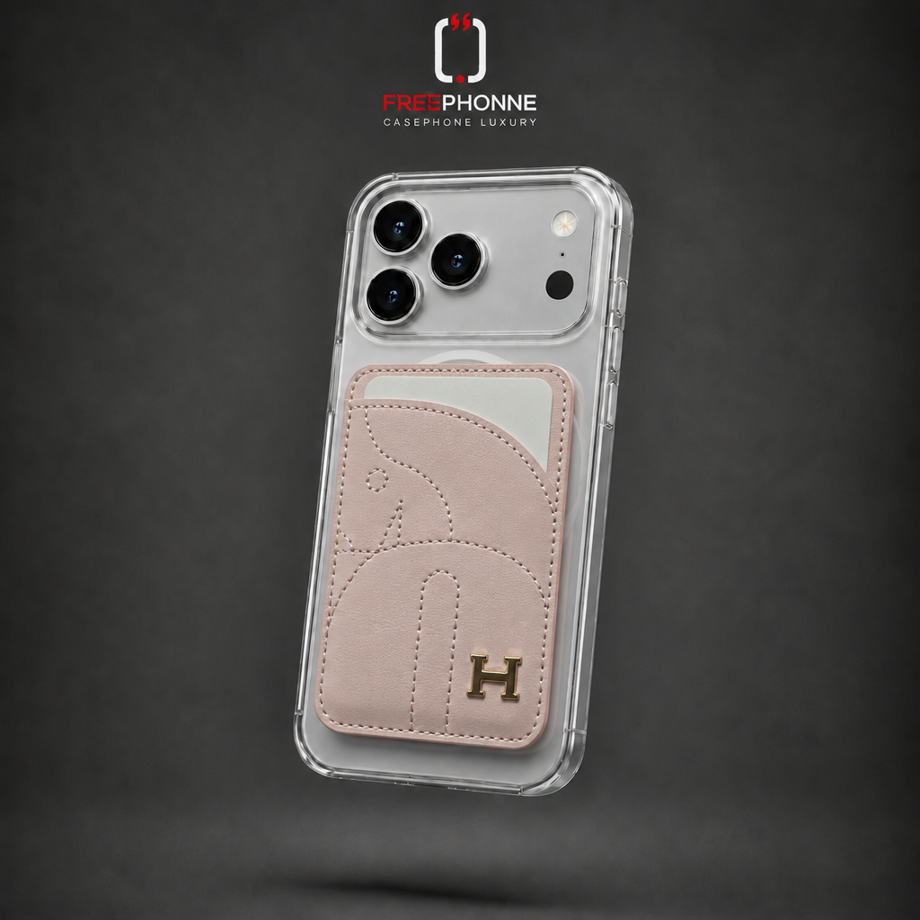 Wallet cuir cheval rose sur iPhone 17 Pro Max