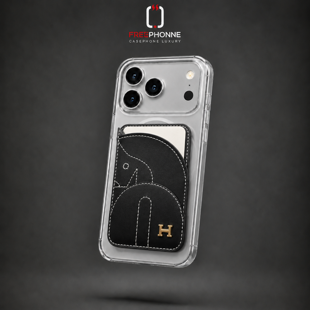 Wallet cuir cheval noir sur iPhone 17 Pro Max