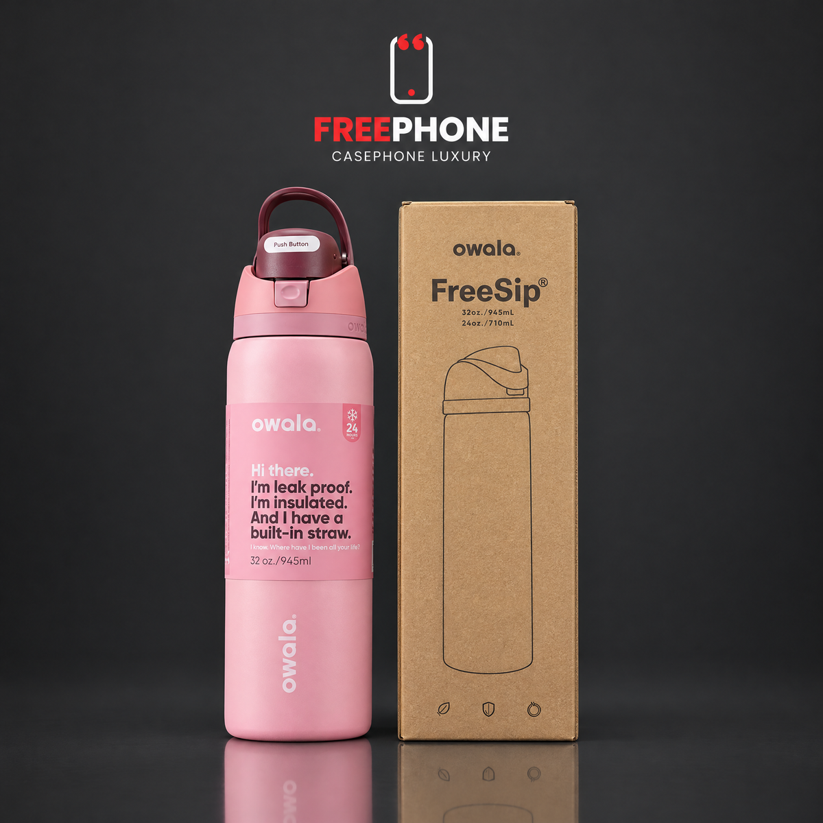 Gourde 32 oz isotherme avec paille – Rose