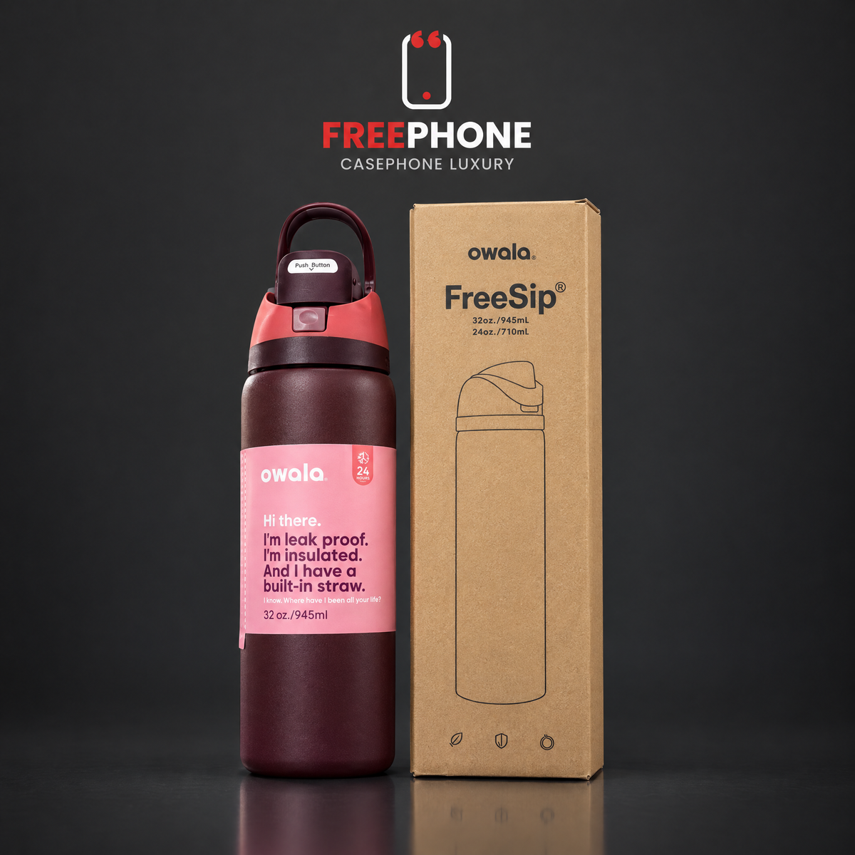 Gourde 32 oz isotherme avec paille – Bordeaux