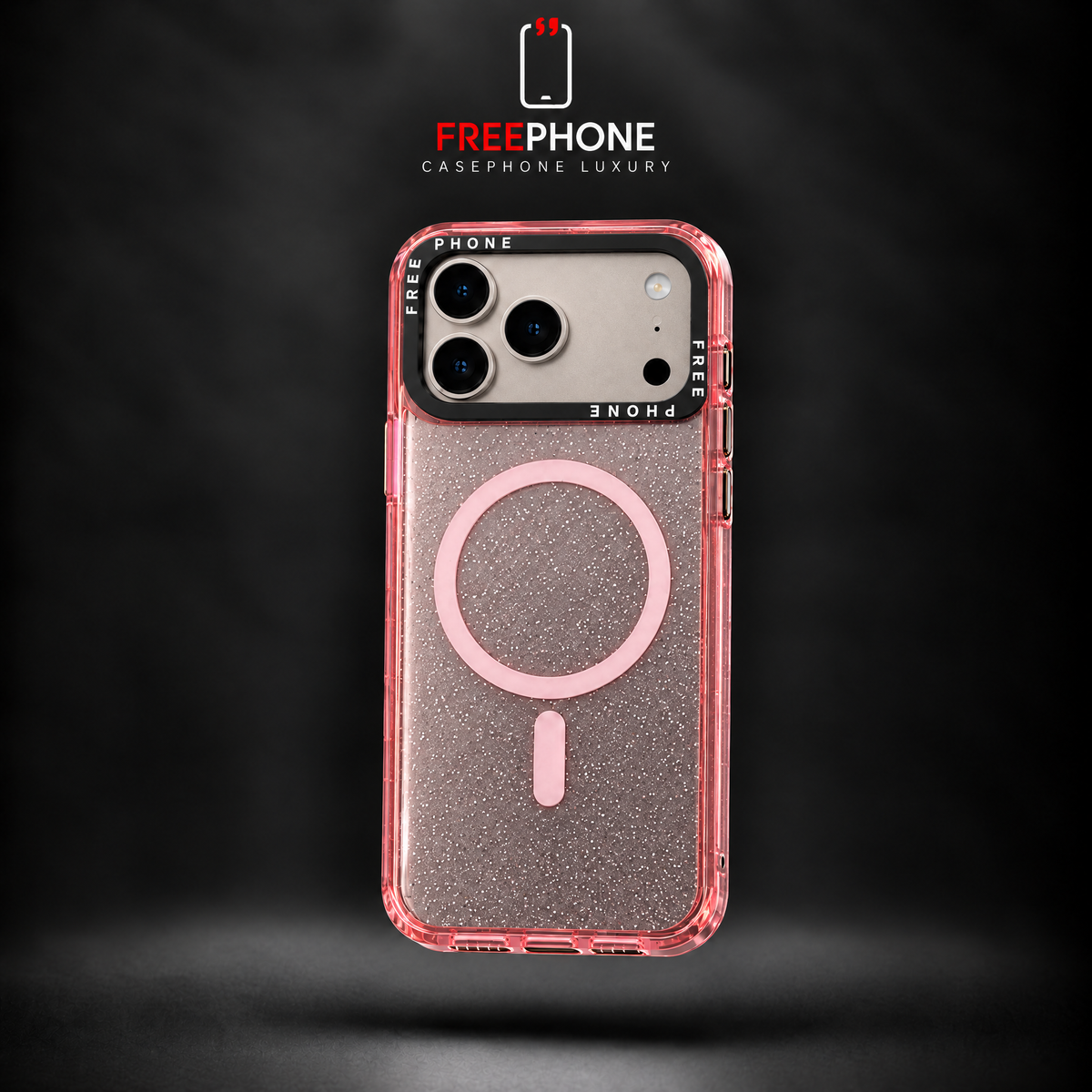 POCHETTE FREEPHONE PAILLETEE MAGSAFE Pink – 17 / 18 Pro Max